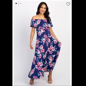 PinkBlush Floral Off Shoulder Maternity Maxi Dress